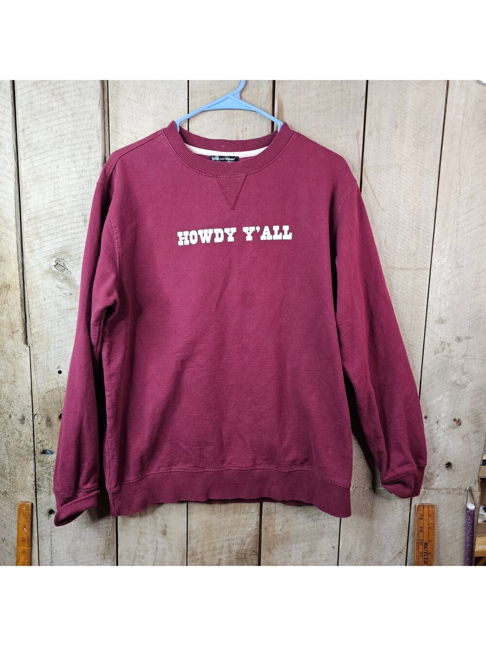 attitude NOT included Women's Howdy Y'all Cowboy Graphic Sweatshirt Maroon Large